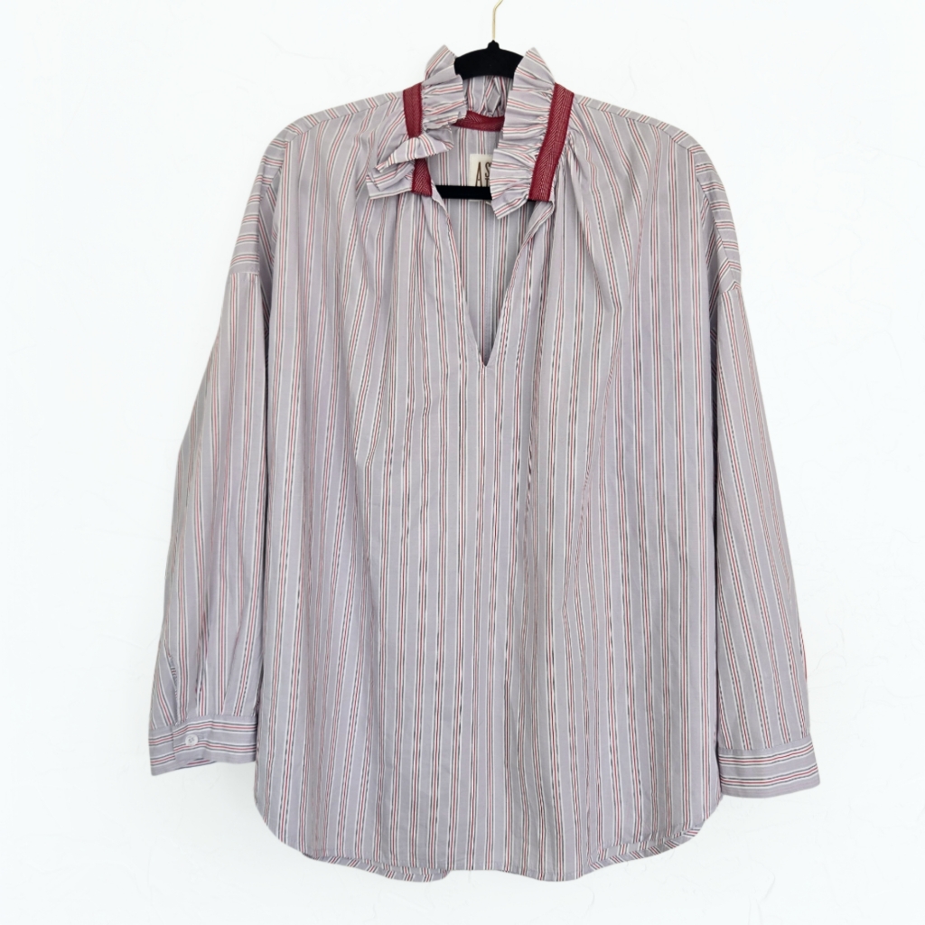 A Shirt Thing Penelope Striped Blue Maroon Top
